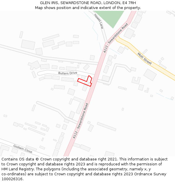 GLEN IRIS, SEWARDSTONE ROAD, LONDON, E4 7RH: Location map and indicative extent of plot