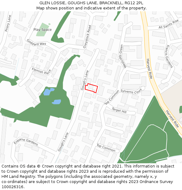 GLEN LOSSIE, GOUGHS LANE, BRACKNELL, RG12 2PL: Location map and indicative extent of plot