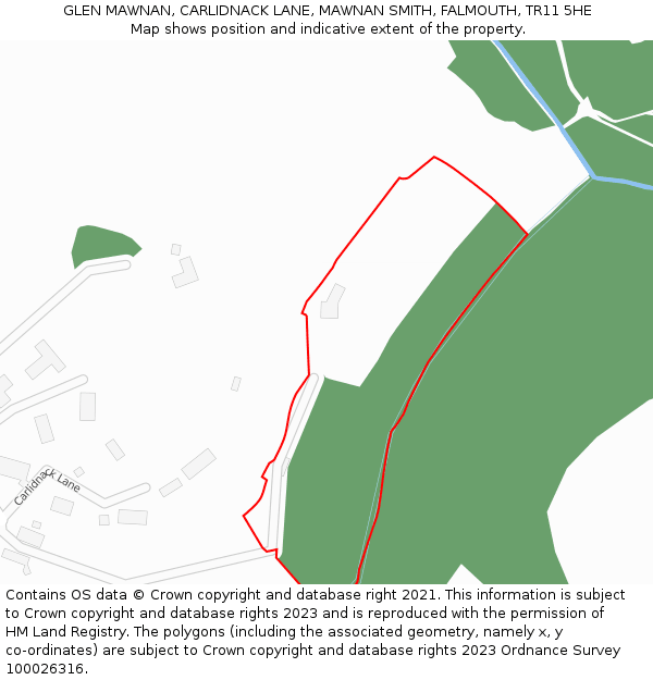 GLEN MAWNAN, CARLIDNACK LANE, MAWNAN SMITH, FALMOUTH, TR11 5HE: Location map and indicative extent of plot