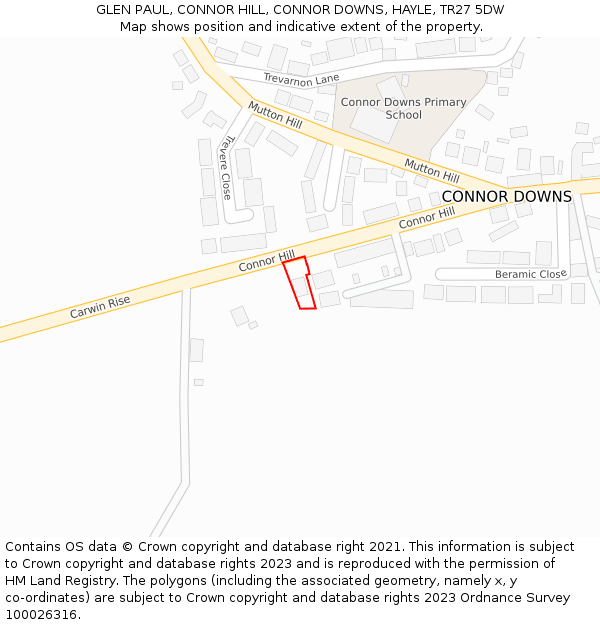 GLEN PAUL, CONNOR HILL, CONNOR DOWNS, HAYLE, TR27 5DW: Location map and indicative extent of plot