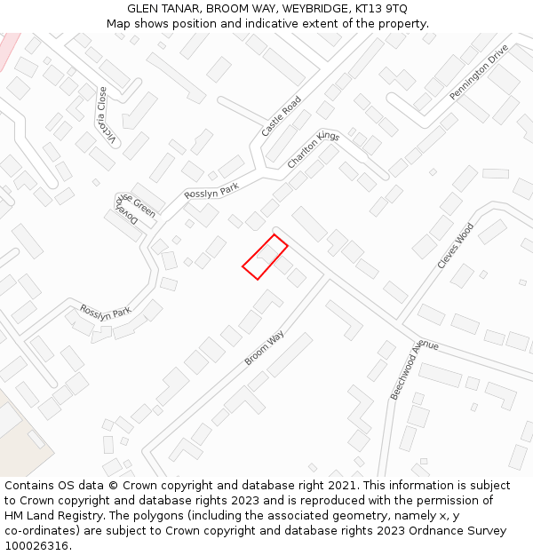 GLEN TANAR, BROOM WAY, WEYBRIDGE, KT13 9TQ: Location map and indicative extent of plot
