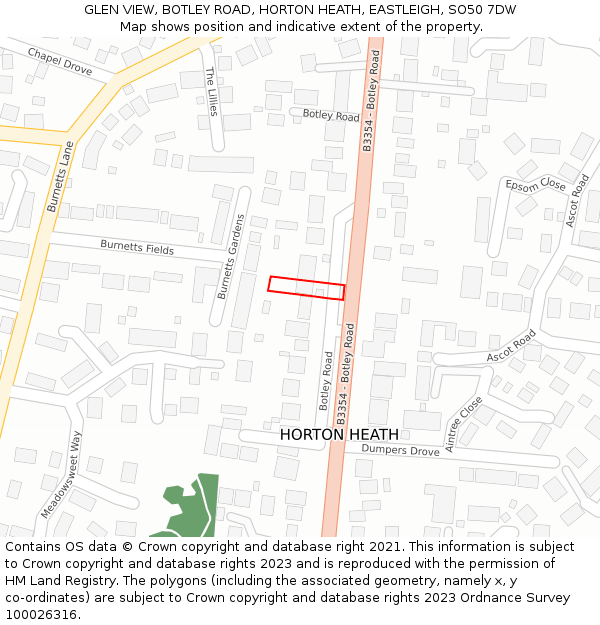 GLEN VIEW, BOTLEY ROAD, HORTON HEATH, EASTLEIGH, SO50 7DW: Location map and indicative extent of plot