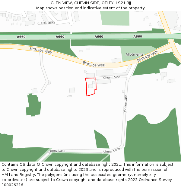 GLEN VIEW, CHEVIN SIDE, OTLEY, LS21 3JJ: Location map and indicative extent of plot