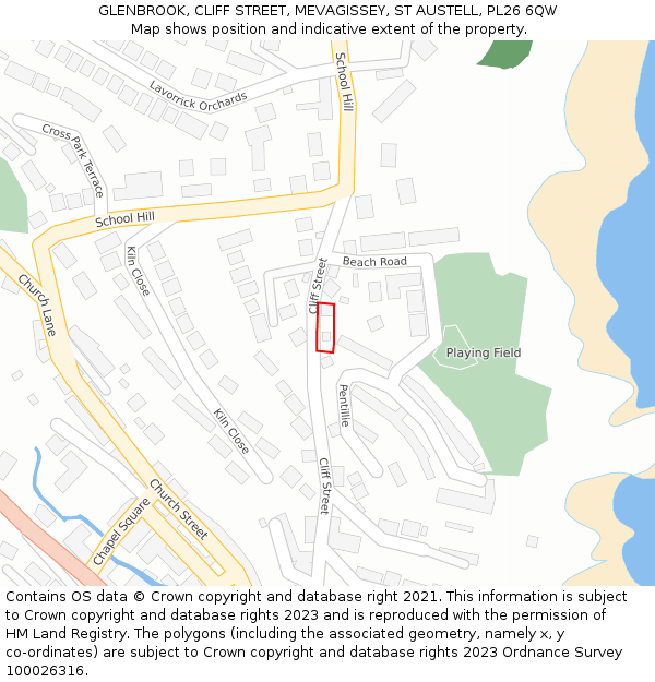 GLENBROOK, CLIFF STREET, MEVAGISSEY, ST AUSTELL, PL26 6QW: Location map and indicative extent of plot