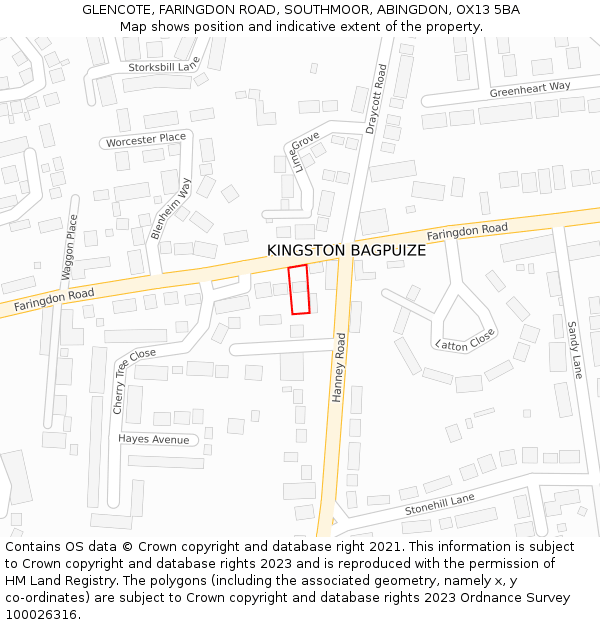 GLENCOTE, FARINGDON ROAD, SOUTHMOOR, ABINGDON, OX13 5BA: Location map and indicative extent of plot