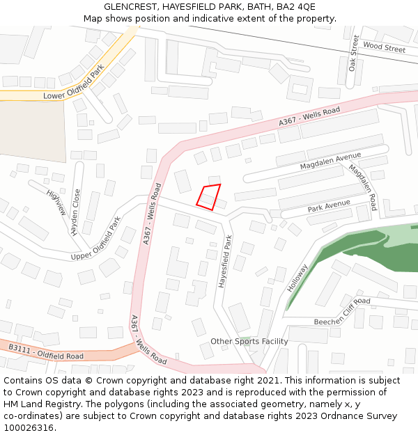 GLENCREST, HAYESFIELD PARK, BATH, BA2 4QE: Location map and indicative extent of plot