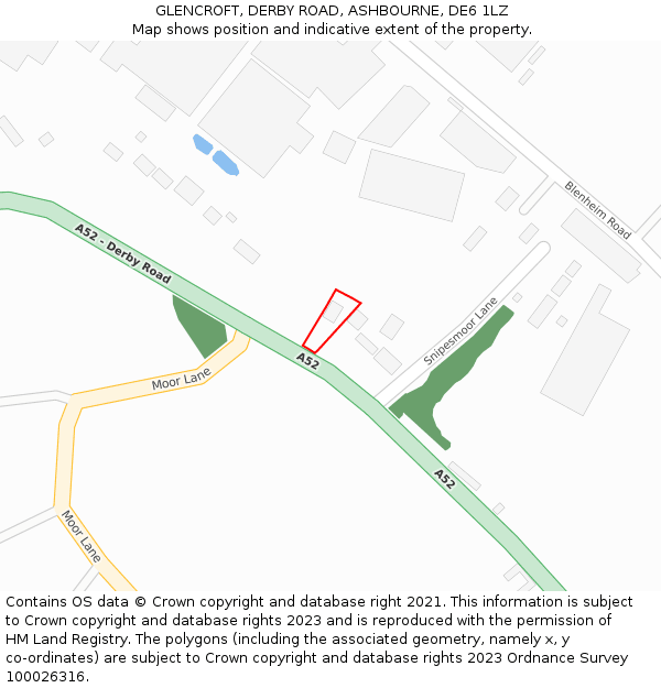 GLENCROFT, DERBY ROAD, ASHBOURNE, DE6 1LZ: Location map and indicative extent of plot