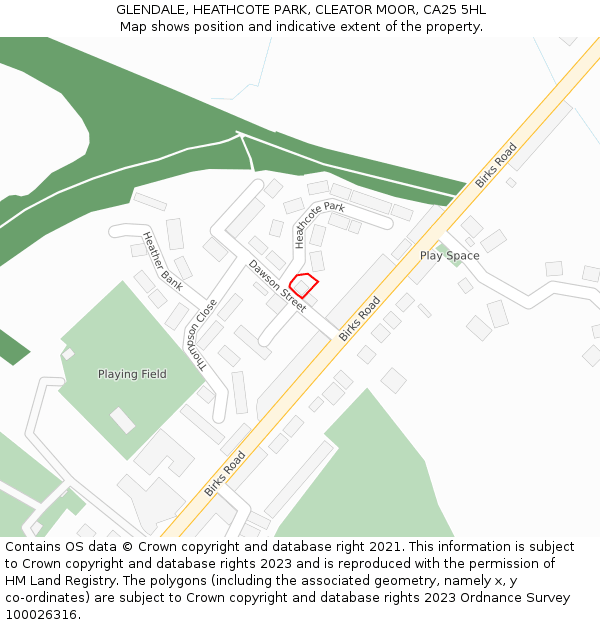 GLENDALE, HEATHCOTE PARK, CLEATOR MOOR, CA25 5HL: Location map and indicative extent of plot