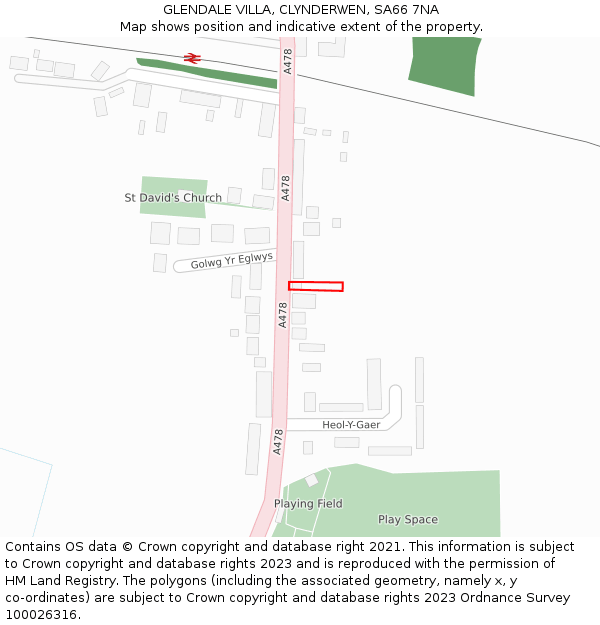 GLENDALE VILLA, CLYNDERWEN, SA66 7NA: Location map and indicative extent of plot