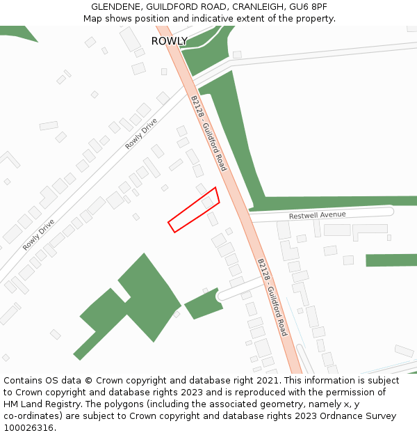 GLENDENE, GUILDFORD ROAD, CRANLEIGH, GU6 8PF: Location map and indicative extent of plot