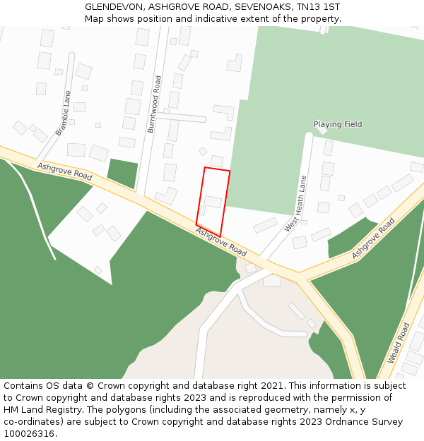 GLENDEVON, ASHGROVE ROAD, SEVENOAKS, TN13 1ST: Location map and indicative extent of plot