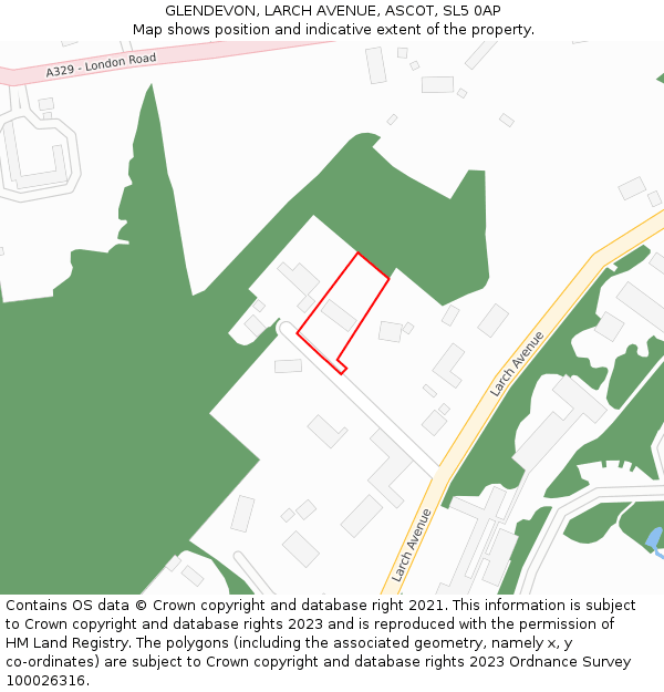 GLENDEVON, LARCH AVENUE, ASCOT, SL5 0AP: Location map and indicative extent of plot