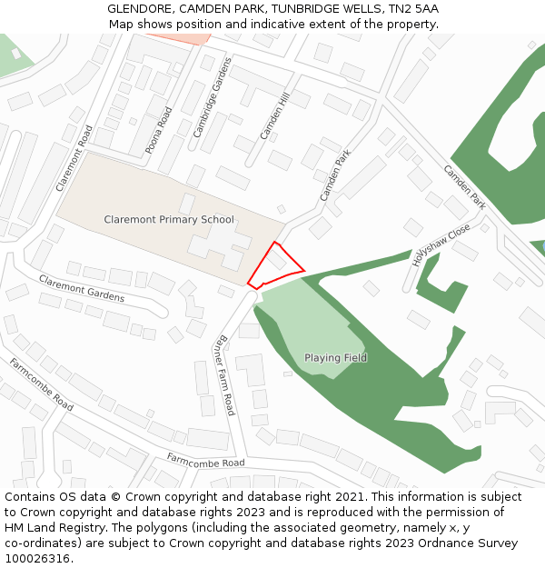 GLENDORE, CAMDEN PARK, TUNBRIDGE WELLS, TN2 5AA: Location map and indicative extent of plot