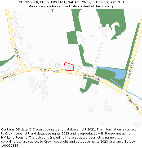 GLENDOWER, CHEQUERS LANE, SAHAM TONEY, THETFORD, IP25 7HH: Location map and indicative extent of plot