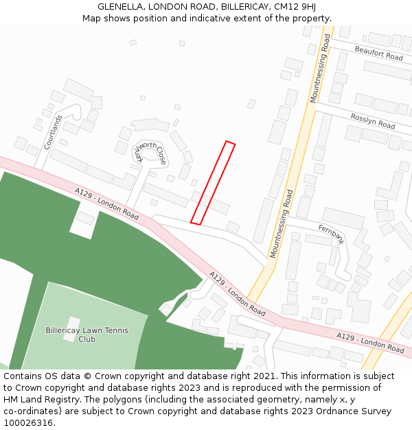GLENELLA, LONDON ROAD, BILLERICAY, CM12 9HJ: Location map and indicative extent of plot