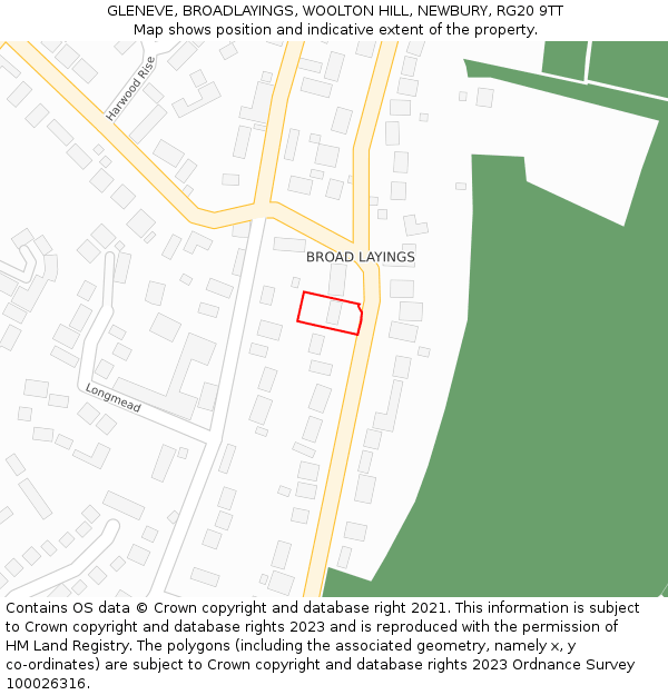 GLENEVE, BROADLAYINGS, WOOLTON HILL, NEWBURY, RG20 9TT: Location map and indicative extent of plot