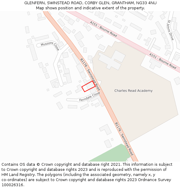 GLENFERN, SWINSTEAD ROAD, CORBY GLEN, GRANTHAM, NG33 4NU: Location map and indicative extent of plot