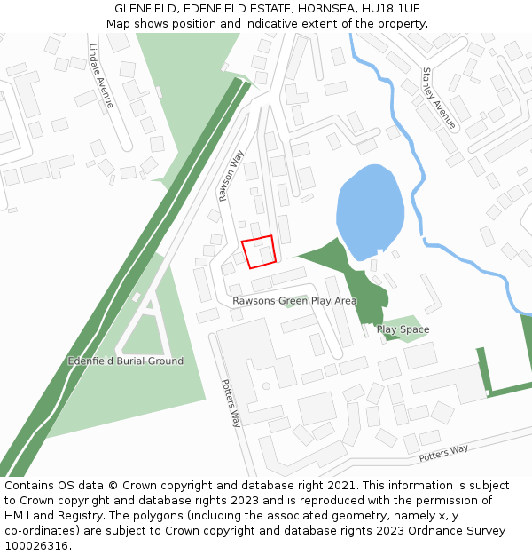 GLENFIELD, EDENFIELD ESTATE, HORNSEA, HU18 1UE: Location map and indicative extent of plot