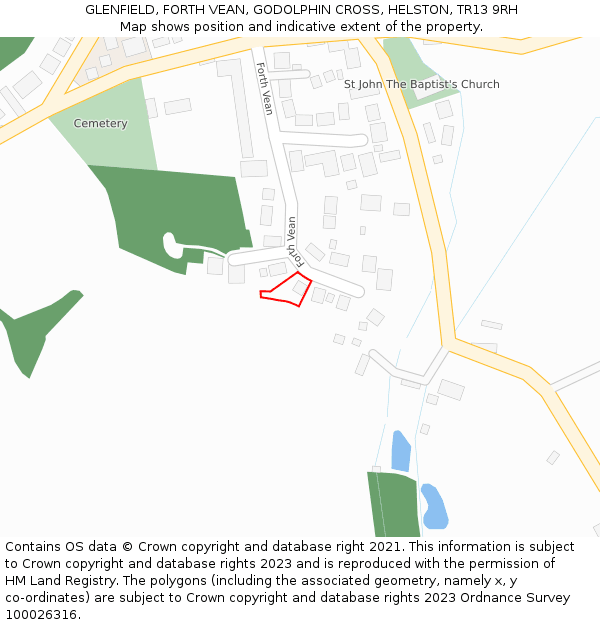 GLENFIELD, FORTH VEAN, GODOLPHIN CROSS, HELSTON, TR13 9RH: Location map and indicative extent of plot