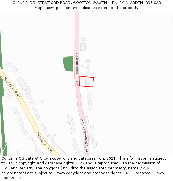 GLENFIELDS, STRATFORD ROAD, WOOTTON WAWEN, HENLEY-IN-ARDEN, B95 6AR: Location map and indicative extent of plot