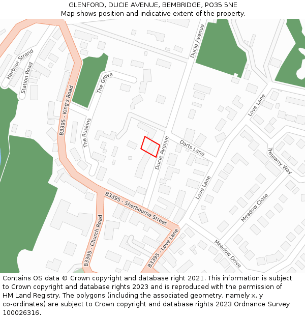 GLENFORD, DUCIE AVENUE, BEMBRIDGE, PO35 5NE: Location map and indicative extent of plot
