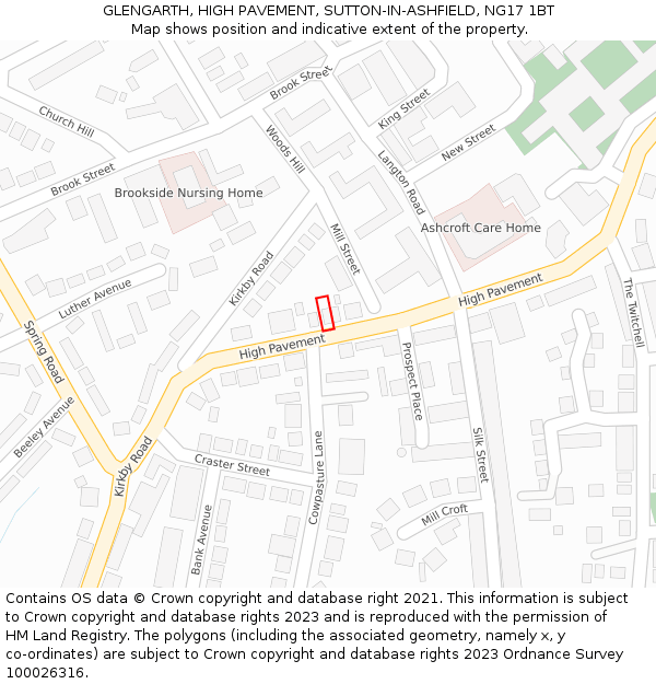 GLENGARTH, HIGH PAVEMENT, SUTTON-IN-ASHFIELD, NG17 1BT: Location map and indicative extent of plot
