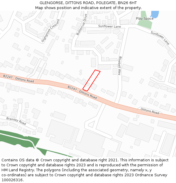 GLENGORSE, DITTONS ROAD, POLEGATE, BN26 6HT: Location map and indicative extent of plot