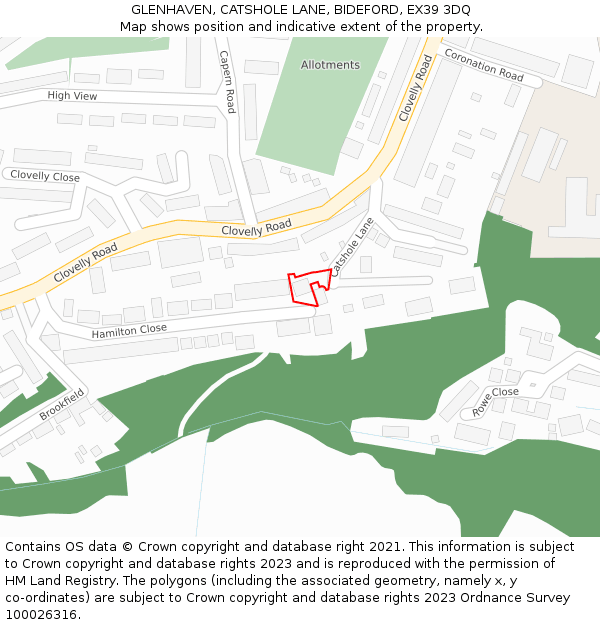GLENHAVEN, CATSHOLE LANE, BIDEFORD, EX39 3DQ: Location map and indicative extent of plot