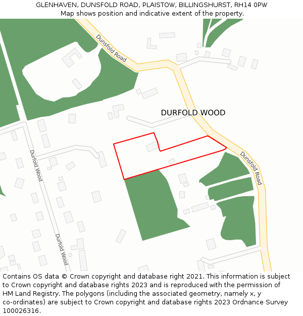 GLENHAVEN, DUNSFOLD ROAD, PLAISTOW, BILLINGSHURST, RH14 0PW: Location map and indicative extent of plot