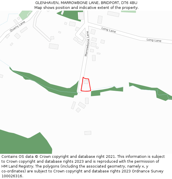 GLENHAVEN, MARROWBONE LANE, BRIDPORT, DT6 4BU: Location map and indicative extent of plot