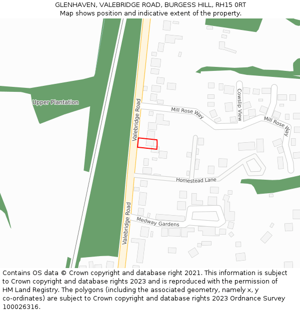 GLENHAVEN, VALEBRIDGE ROAD, BURGESS HILL, RH15 0RT: Location map and indicative extent of plot