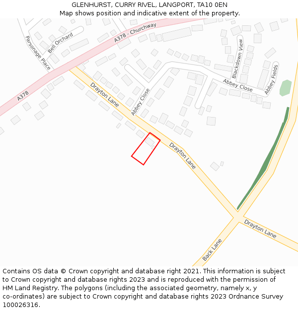 GLENHURST, CURRY RIVEL, LANGPORT, TA10 0EN: Location map and indicative extent of plot
