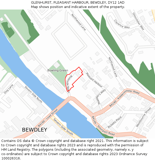 GLENHURST, PLEASANT HARBOUR, BEWDLEY, DY12 1AD: Location map and indicative extent of plot