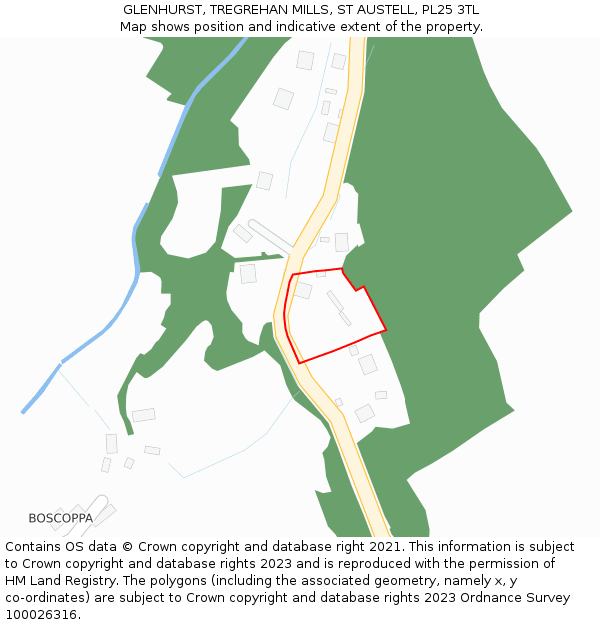 GLENHURST, TREGREHAN MILLS, ST AUSTELL, PL25 3TL: Location map and indicative extent of plot