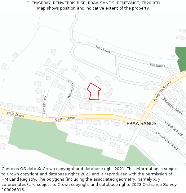 GLENISPRAY, PENWERRIS RISE, PRAA SANDS, PENZANCE, TR20 9TD: Location map and indicative extent of plot