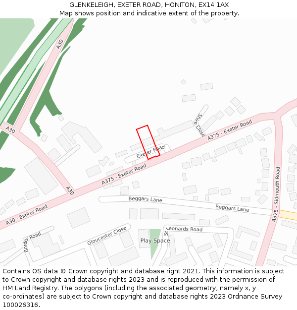 GLENKELEIGH, EXETER ROAD, HONITON, EX14 1AX: Location map and indicative extent of plot