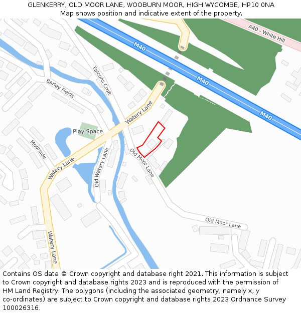 GLENKERRY, OLD MOOR LANE, WOOBURN MOOR, HIGH WYCOMBE, HP10 0NA: Location map and indicative extent of plot