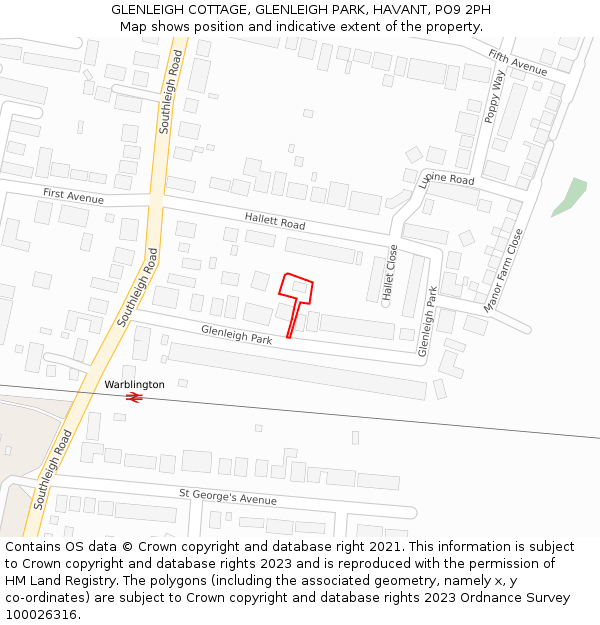 GLENLEIGH COTTAGE, GLENLEIGH PARK, HAVANT, PO9 2PH: Location map and indicative extent of plot