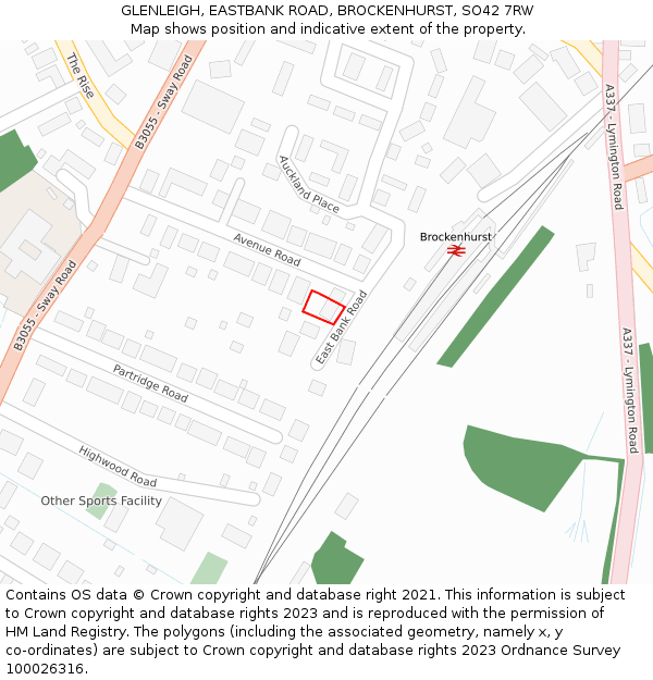 GLENLEIGH, EASTBANK ROAD, BROCKENHURST, SO42 7RW: Location map and indicative extent of plot