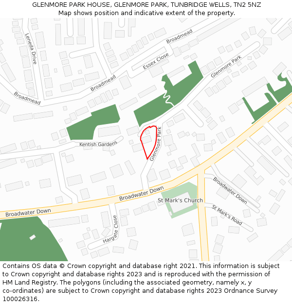 GLENMORE PARK HOUSE, GLENMORE PARK, TUNBRIDGE WELLS, TN2 5NZ: Location map and indicative extent of plot