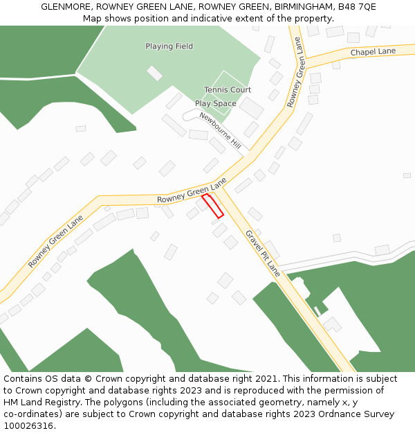 GLENMORE, ROWNEY GREEN LANE, ROWNEY GREEN, BIRMINGHAM, B48 7QE: Location map and indicative extent of plot