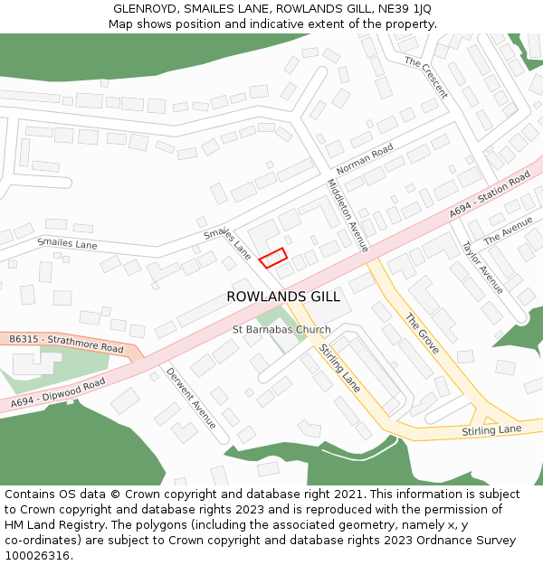 GLENROYD, SMAILES LANE, ROWLANDS GILL, NE39 1JQ: Location map and indicative extent of plot