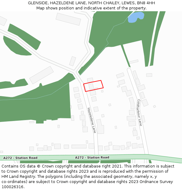 GLENSIDE, HAZELDENE LANE, NORTH CHAILEY, LEWES, BN8 4HH: Location map and indicative extent of plot
