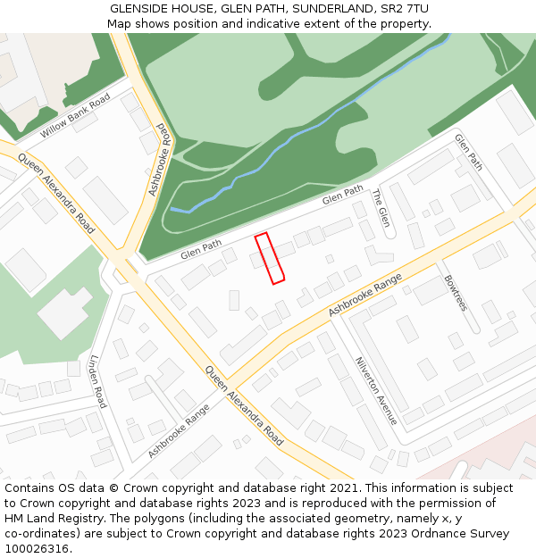 GLENSIDE HOUSE, GLEN PATH, SUNDERLAND, SR2 7TU: Location map and indicative extent of plot