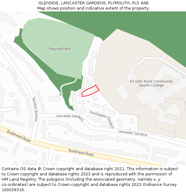 GLENSIDE, LANCASTER GARDENS, PLYMOUTH, PL5 4AB: Location map and indicative extent of plot