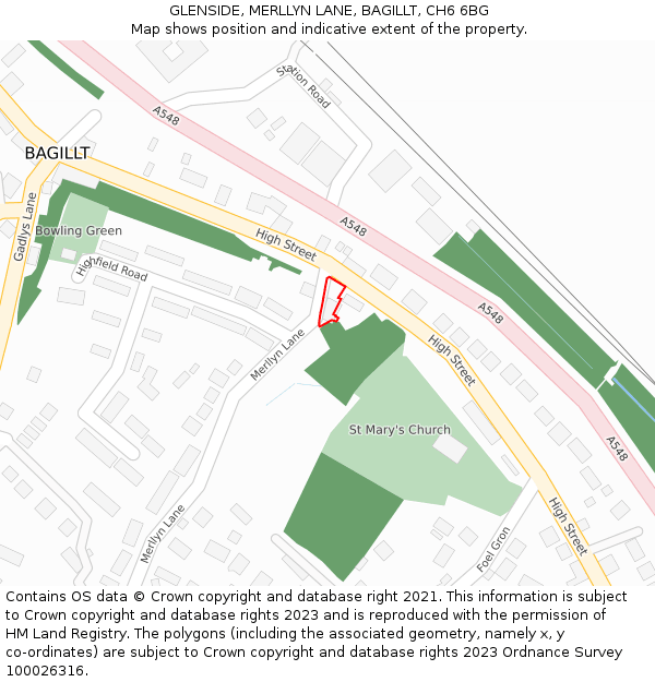 GLENSIDE, MERLLYN LANE, BAGILLT, CH6 6BG: Location map and indicative extent of plot