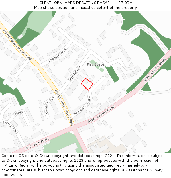 GLENTHORN, MAES DERWEN, ST ASAPH, LL17 0DA: Location map and indicative extent of plot