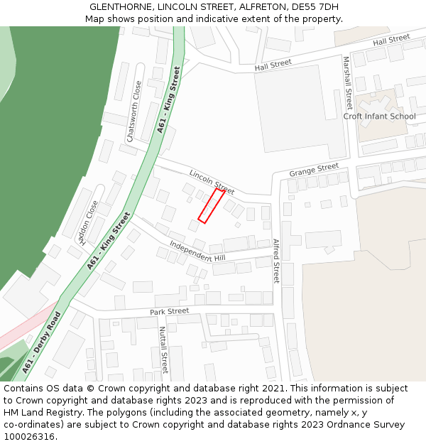 GLENTHORNE, LINCOLN STREET, ALFRETON, DE55 7DH: Location map and indicative extent of plot
