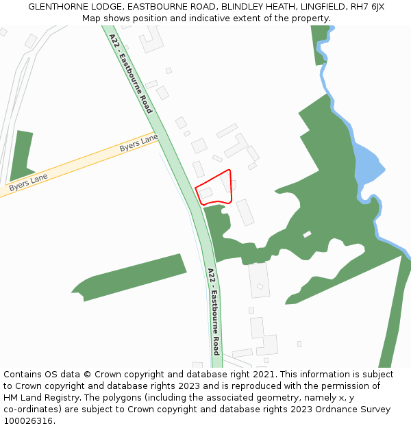 GLENTHORNE LODGE, EASTBOURNE ROAD, BLINDLEY HEATH, LINGFIELD, RH7 6JX: Location map and indicative extent of plot