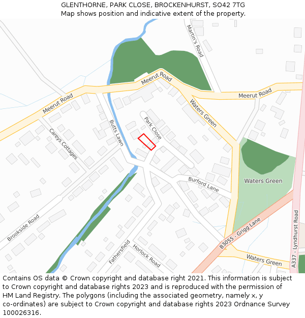 GLENTHORNE, PARK CLOSE, BROCKENHURST, SO42 7TG: Location map and indicative extent of plot